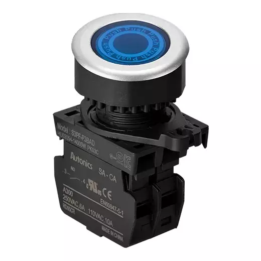Autonics Push Button Switch Blue 250 VAC 6 Amp, S3PF-P3BAD