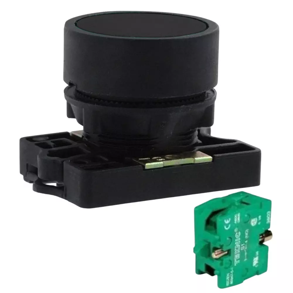 C&S Electric Projecting Head Push Button with 1 NO Block & Carrier Black 22.5 mm Mounting Dia, RCP2-BL21