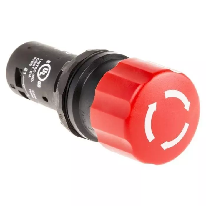 ABB 1SFA Series Twist Release Emergency Stop Push Button, Panel Mount, 22.5mm Cutout, SPDT, IP66, IP67, IP69K, CE3T-10R-11