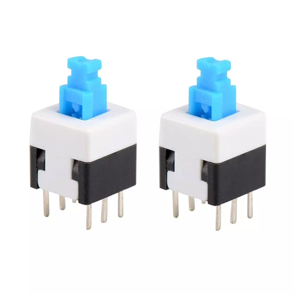 Invento PCB Mount Tactile Push Button Switch Self Latching Locking DPDT 6-Pin DIP 7x7x16 mm (LxBxH), ISC 1516-1 (Pack of 2 Pcs)