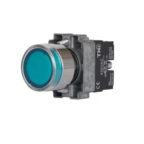 TNI Illuminated Push Button Metal Body Green Color 22.5 mm Cut Out Diameter and 230 V AC Voltage, AM22L-A230-G