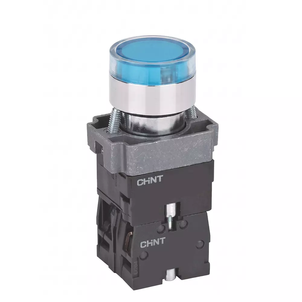 Chint NP2 Momentary Flush Pushbutton 1NO+1NC Contact Illuminated Type IP40 Blue Color, 574751