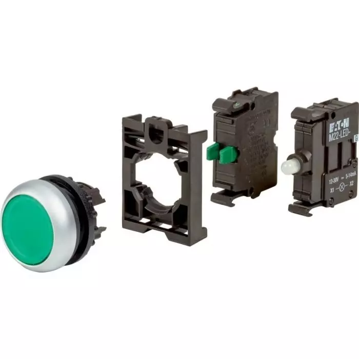 EATON M22 Series Illuminated Push Button, Momentary, 50 mm Cutout, Green LED, IP67, 110930 M22-DL-G-K10LED-BVP