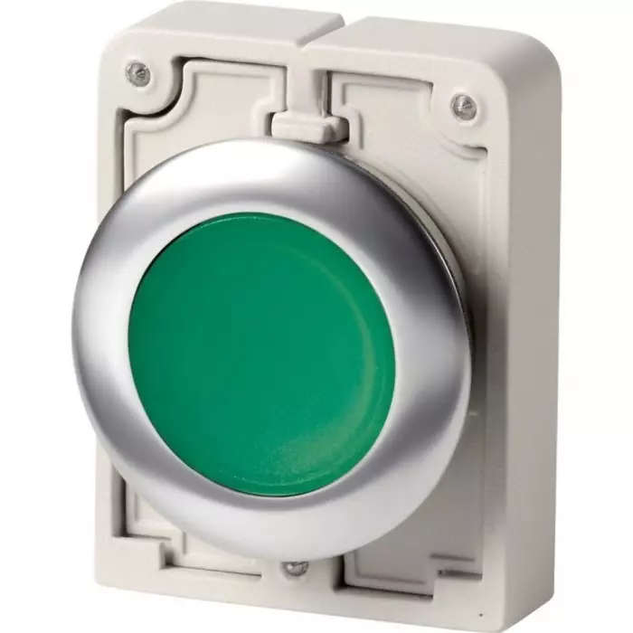 EATON series M22 Series Illuminated Illuminated Push Button Switch, Maintained, Threaded, 22.5 mm Cutout, Green LED,, 188027 M30I-FDRL-G
