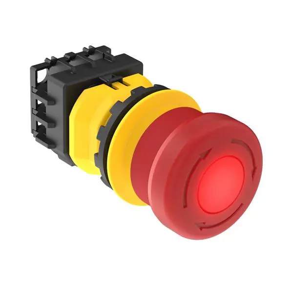 BANNER ENGINEERING Push Turn Emergency Stop Pushbutton Switch 3PST Quick Connect Termination, SSA-EB1PL-12ECQ8-WC