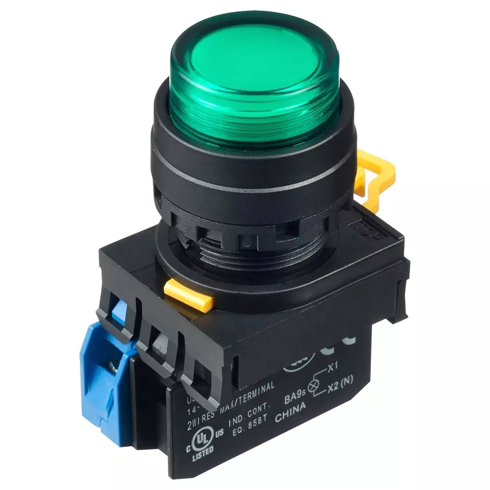 IDEC Pushbutton Switch, SPST-NO, 24VAC, SCREW, GREEN, YW1L-AF2E10Q4G