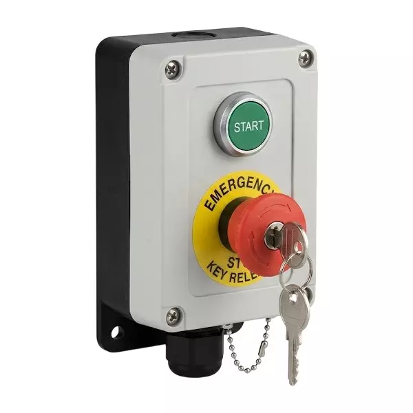 Cape Electric Push Button Station Start / Emergency Stop With Key Release Type Thermoplastic Body IP65 Rating for Operating Industrial Machinery, CPB004PS