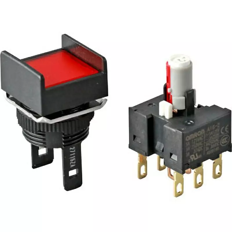 Omron Alternate Type Pushbutton Switch LED Illumination 2C Contact Φ16 mm Mounting Hole Diameter, A16L-ARA-12D-2