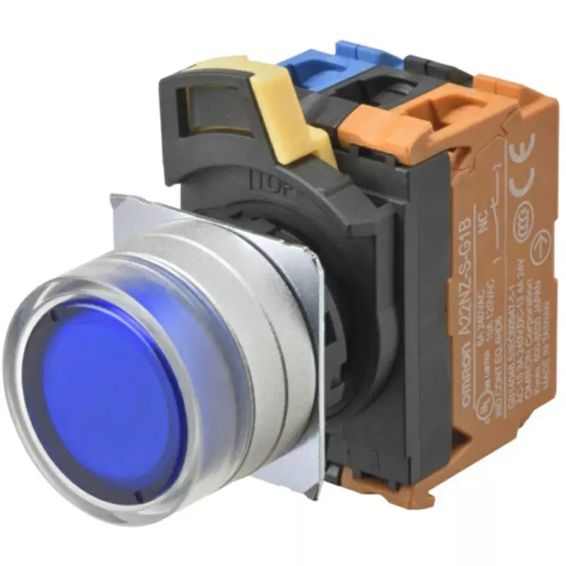 Omron Momentary Type Pushbutton Switch Blue 2B Contact Configuration Φ22 mm Mounting Hole Diameter, A22NL-MGM-TAA-G202-AD