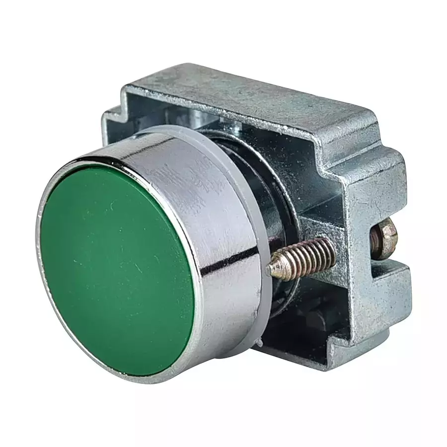 C&S Electric Flush Spring Return Push Button with Carrier & Without Contact Elements Metallic Range Green, RCB2-BA3