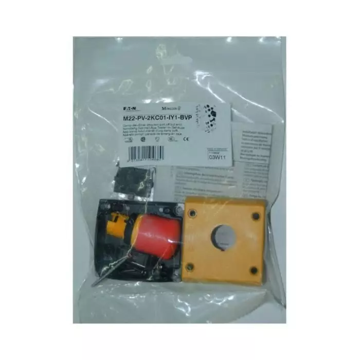 EATON Moeller Series Series OFF Emergency Stop Push Button, Surface Mount, 1NO, 110939 M22-PV-2KC01-IY1-BVP
