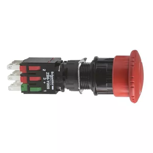 Schneider Electric Emergency Stop Pushbutton Switch SPST Panel Mount 15 mA 6 V AC to 30 V AC Solder Pin Termination, XB6AS8349B