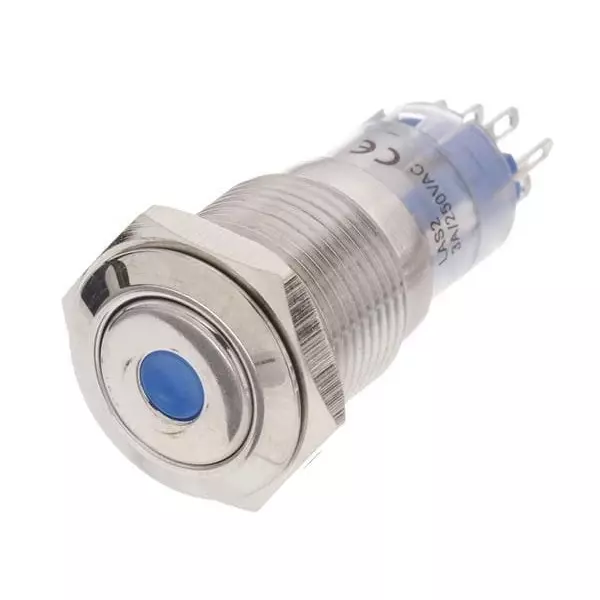 BULGIN LIMITED Anti-Vandal Standard Switch Illuminated Solder Lug Termination 3 Amp Round Actuator 12 V DC, MP0045/1E1BL012