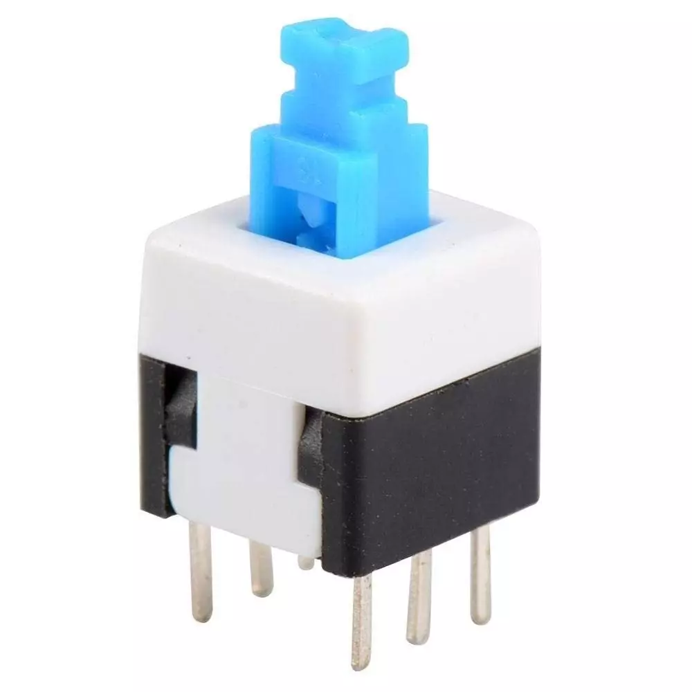 Invento PCB Mount Tactile Push Button Switch Self Latching Locking DPDT 6-Pin DIP 7x7x16 mm (LxBxH), ISC 1516-3 (Pack of 8 Pcs)