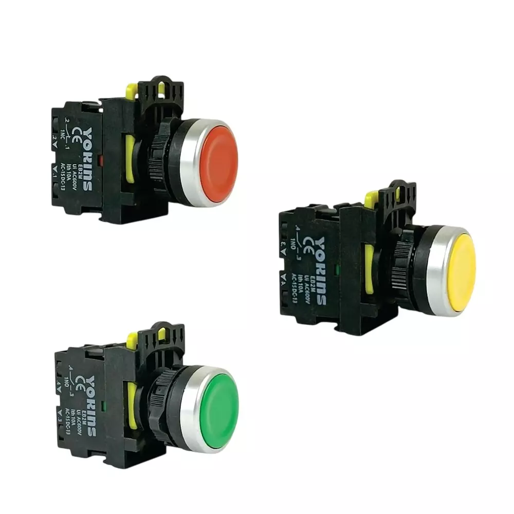 Yokins Spring Return Push Button Switch 220 V 1NC Contact 22 mm Mounting Hole Diameter RGY Color, YOK-EB2M-A-10-RGY (Set of 3 Pcs)