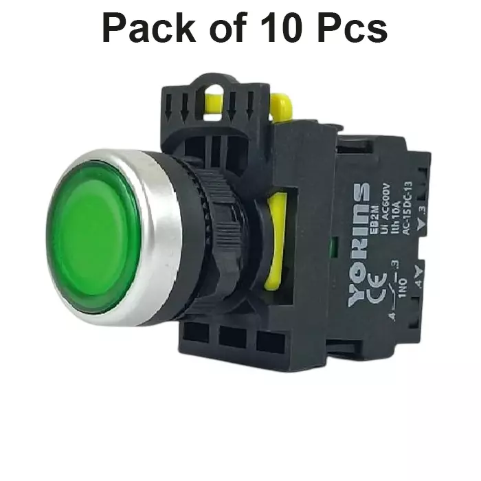 yokins-illuminated-push-button-eb2m-a-10d-g-22mm-green-color-with-spring-return-with-1no-copper-silver-contacts-set-of-10nos
