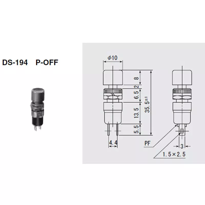 MIYAMA ELECTRIC Push Button Switch Single pole single throw AC.125 V-1 Amp, DS194-Y
