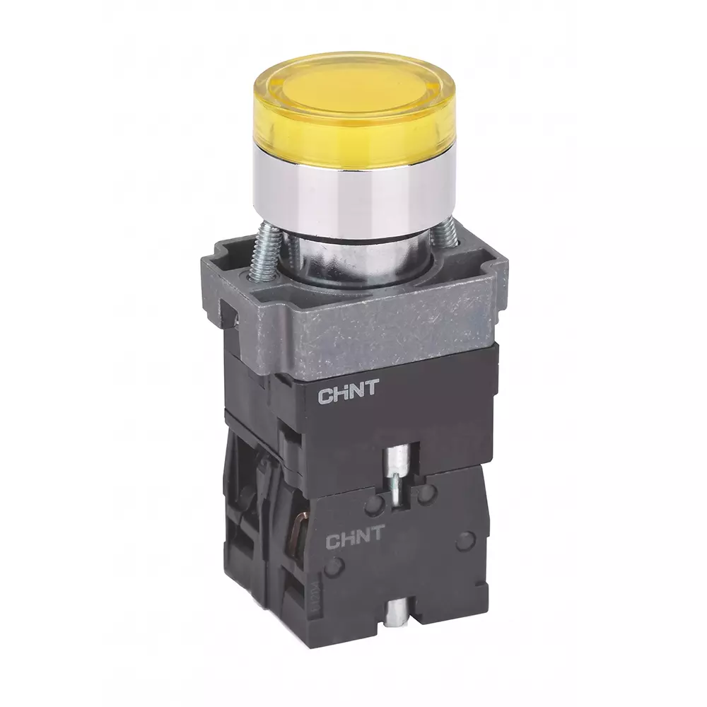 Chint NP2 Momentary Flush Pushbutton 2NC Contact Illuminated Type IP40 Yellow Color, 575234