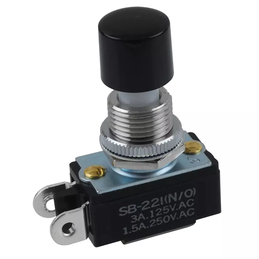 NKK SWITCHES SWITCH, PUSHBUTTON, SPST-NO, 3A, 125V, BLACK, SB221NO