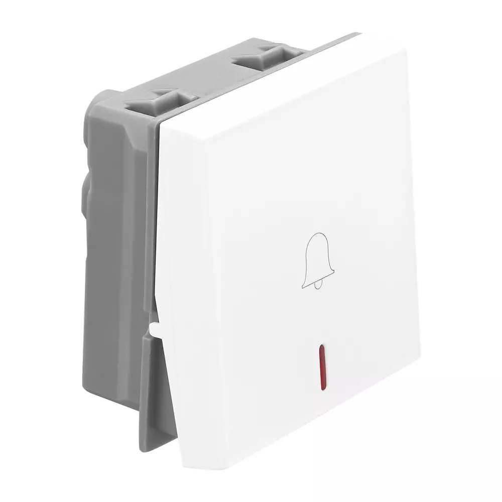 Legrand Bell Push Button with Indicator Allzy 6 Amp 1 Way 2 Module Glossy White, 6811 14 (Pack of 10 Pcs)