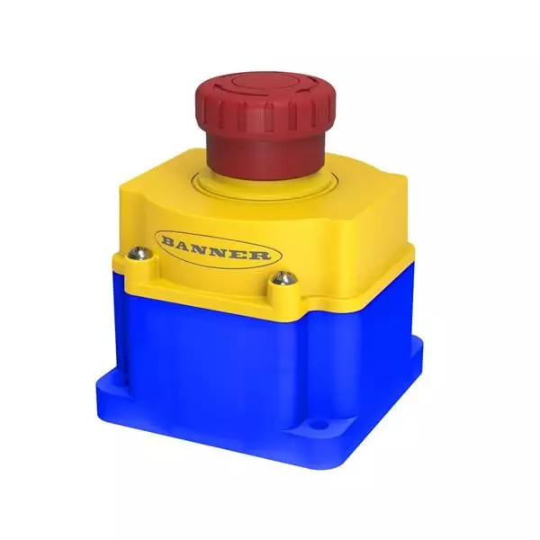 BANNER ENGINEERING Push Turn Emergency Stop Pushbutton Switch 3PST Panel Mount 2 Amp 24 V AC Quick Connect Termination, SSA-EB1PLXRS1-12ED1Q8