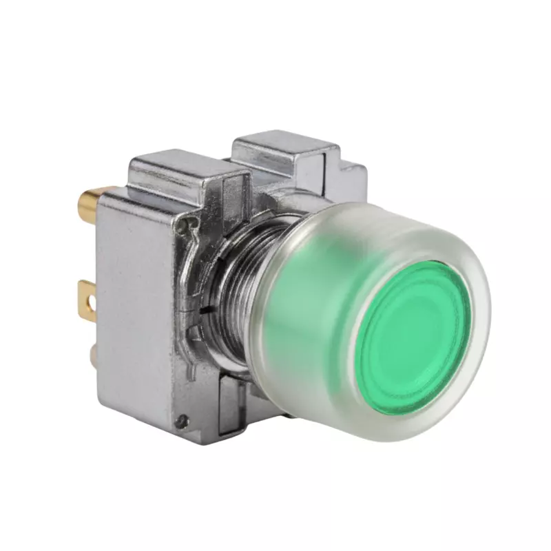 Kaycee Push Button Shround Actuator Booted Head Metal Green, KC2SAB2M