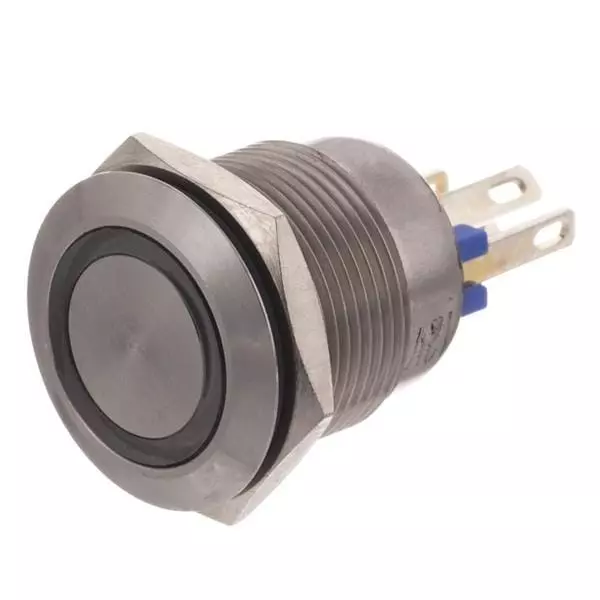 BULGIN LIMITED Anti-Vandal Standard Switch Illuminated Quick Connect Termination 50 mA Round Actuator 24 V DC, MPI002/28/BL/12