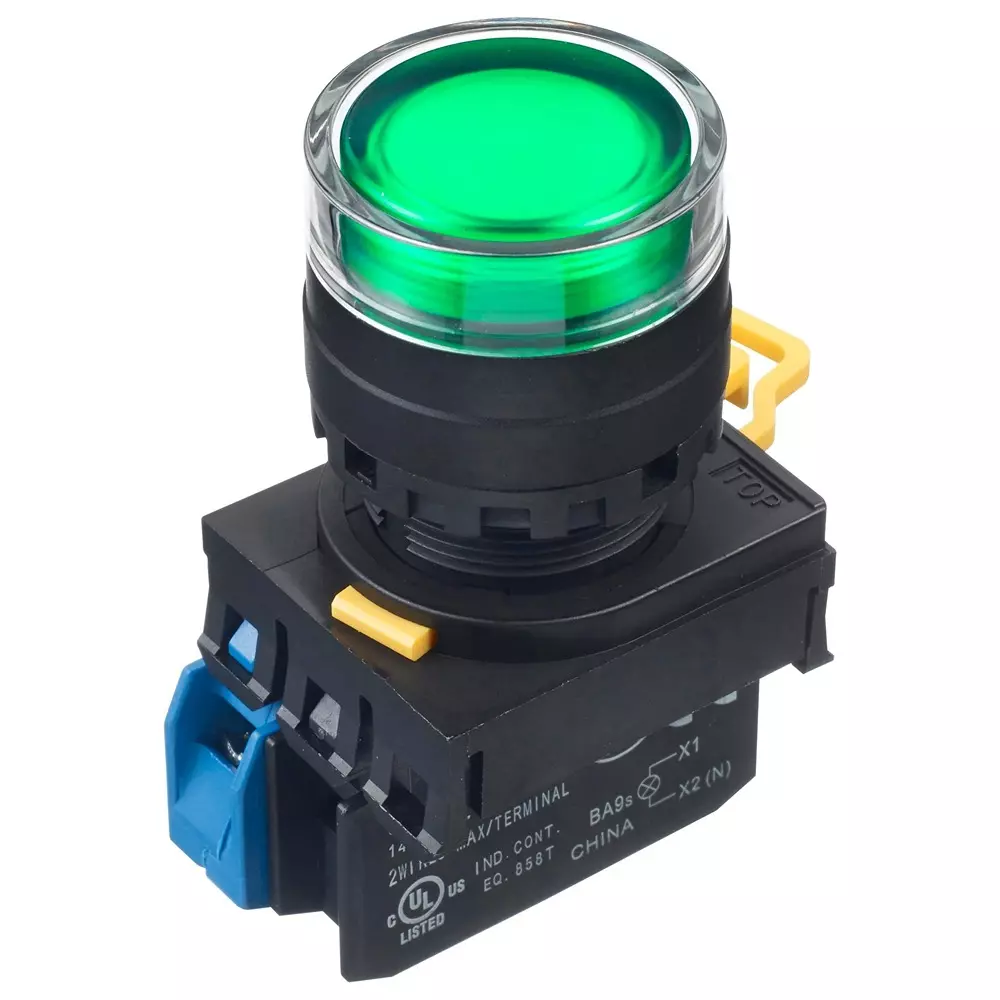 IDEC Pushbutton Switch, SPST-NO, 24VAC, SCREW, GREEN, YW1L-MF2E10Q4G