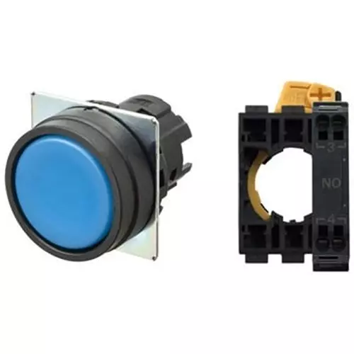 Omron Pushbutton Switch Momentary Round (Flat) Non-illuminated Blue, A22NN-BNM-NAA-P100-NN