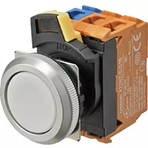 Omron Pushbutton Switch Momentary Round (Flat) Non-illuminated Yellow, A30NN-MNM-NYA-G100-NN