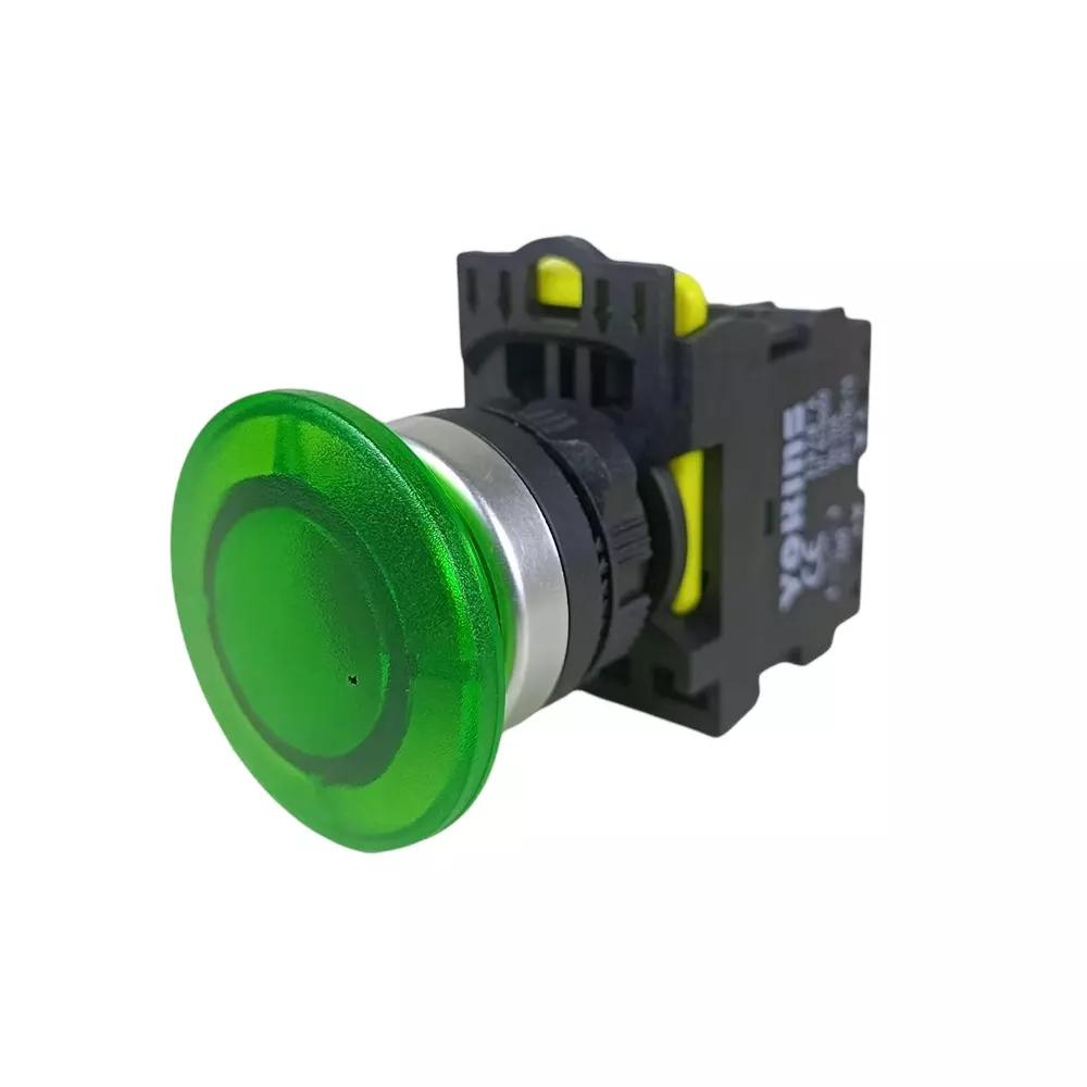 Yokins Illuminated Mushroom Push Button Switch 22 mm Mounting Hole Diameter 220 V with LED Indicator Green, EB2M-A-10G-MD (Pack of 10 Pcs)