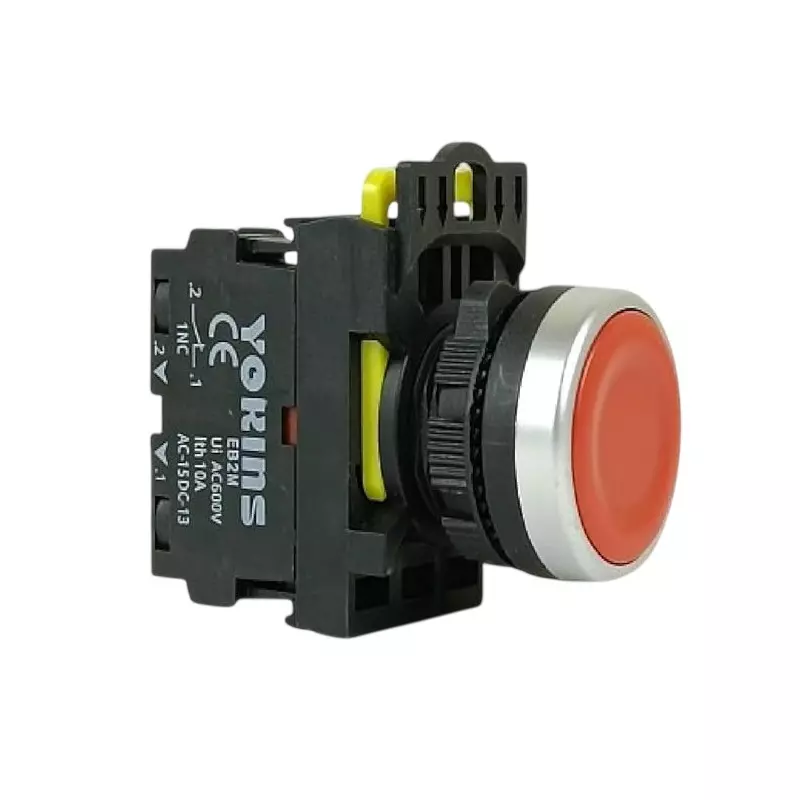Yokins Spring Return Push Button Switch 240 V 1NC Contact 22 mm Mounting Hole Diameter Red, EB2M-A-01-R