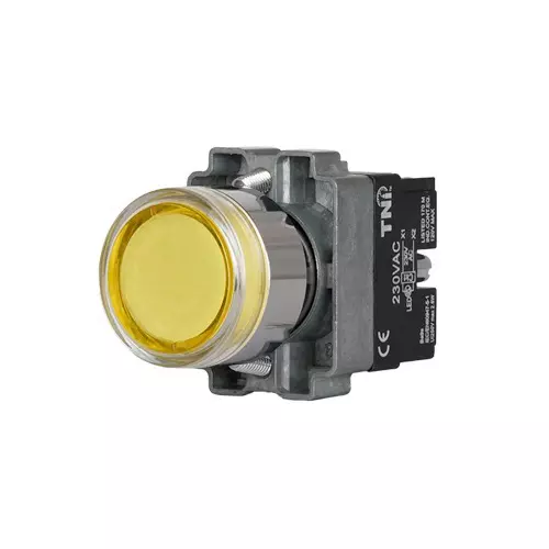TNI Illuminated Push Button Metal Body Yellow Color 22.5 mm Cut Out Diameter and 230 V AC Voltage, AM22L-A230-Y
