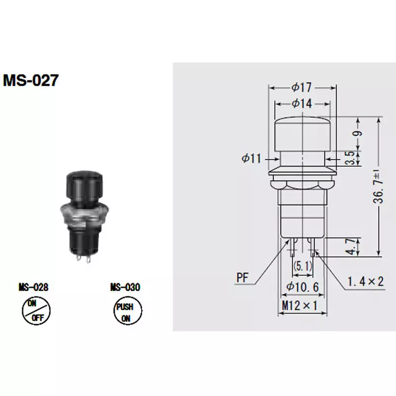 MIYAMA ELECTRIC Push Button Switch Single pole single throw AC.250 V-3 Amp, MS027-R