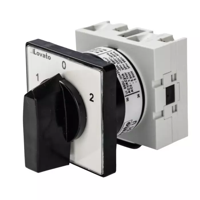 Lovato 1P 3 Position 60° Changeover Cam Switch, 690V (Volts), 20A, Short Black Handle Actuator, GX2051U
