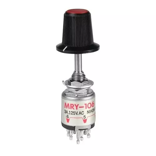 NKK SWITCHES Rotary Switch Non-Illuminated Solder Turret Termination 2 & 1 Amp Shaft Actuator 30 V DC, MRX108