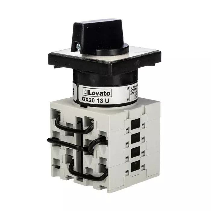 Lovato 3 Position 60° Dahlander Motor Control Cam Switch, 20A, Short Black Handle Actuator, GX2013U