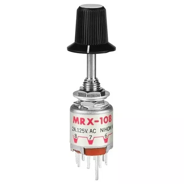 NKK SWITCHES Rotary Switch Non-Illuminated Pin Termination 2 & 1 Amp Knob Actuator 30 V DC, MRX108-BB