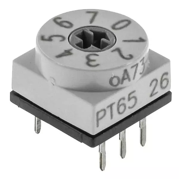 APEM Coded Rotary Switch Through Hole Cross Slot Actuator 8 Position, PT65726