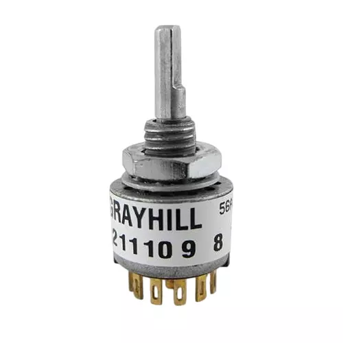 GRAYHILL Rotary Switch Non-Illuminated Solder Pin Termination 200 mA Flatted Actuator 30 V DC, 56P30-01-1-10N