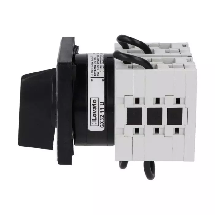 Lovato 3P 3 Position 60° Motor Reversing Cam Switch, 32A, Short Black Handle Actuator, GX3211U
