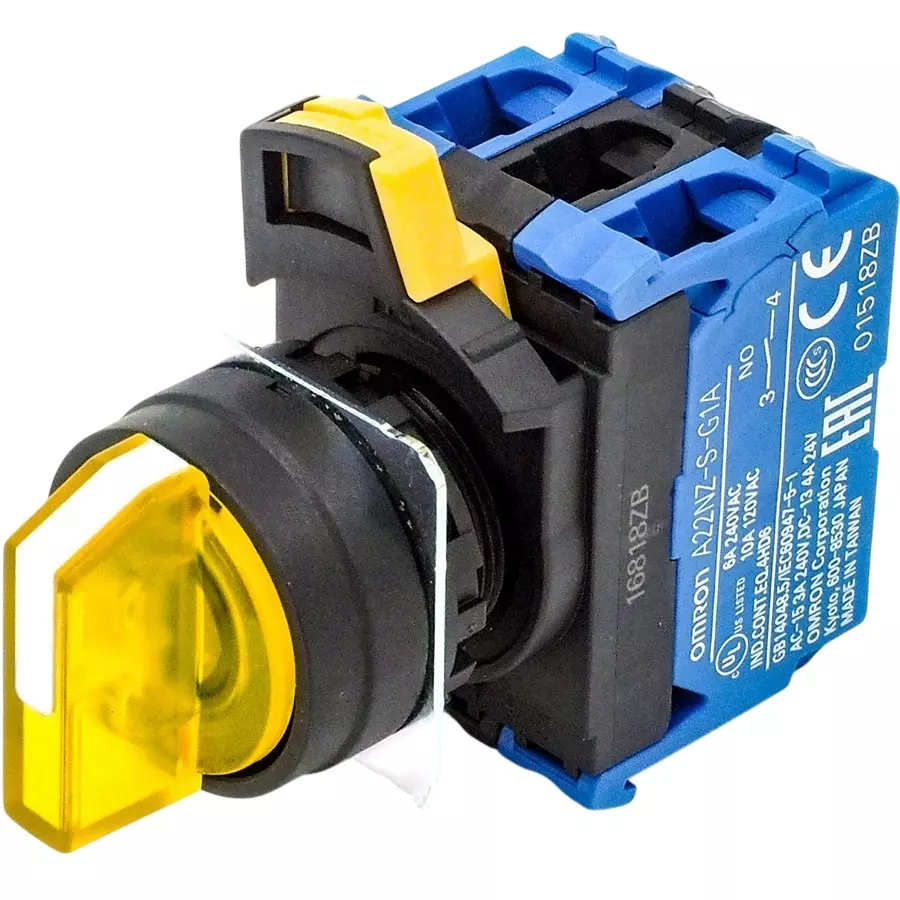 Omron Screw Terminal M3.5 Selector Switch Φ22 mm Yellow, A22NW-3BB-TYA-G101-YC