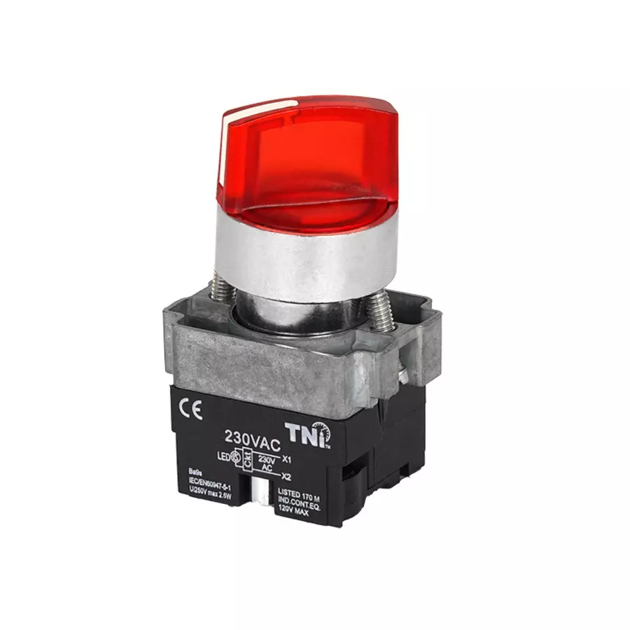 TNI Illuminated Selector 2 Way Red Color 22.5 mm Cut Out Diameter and 24 V DC Voltage, SA2-IL-D24-R
