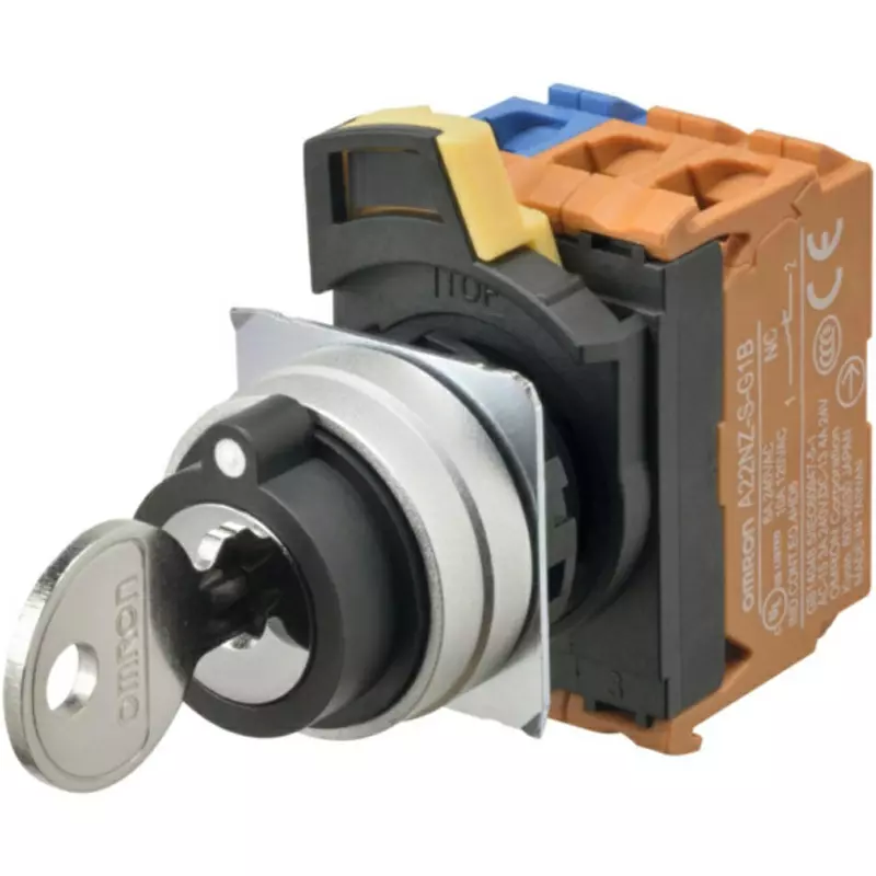Omron Key Type Selector Switch 3 Notches 2A1B Φ22 mm Mounting Hole Diameter, A22NK-3ML-01DA-G112