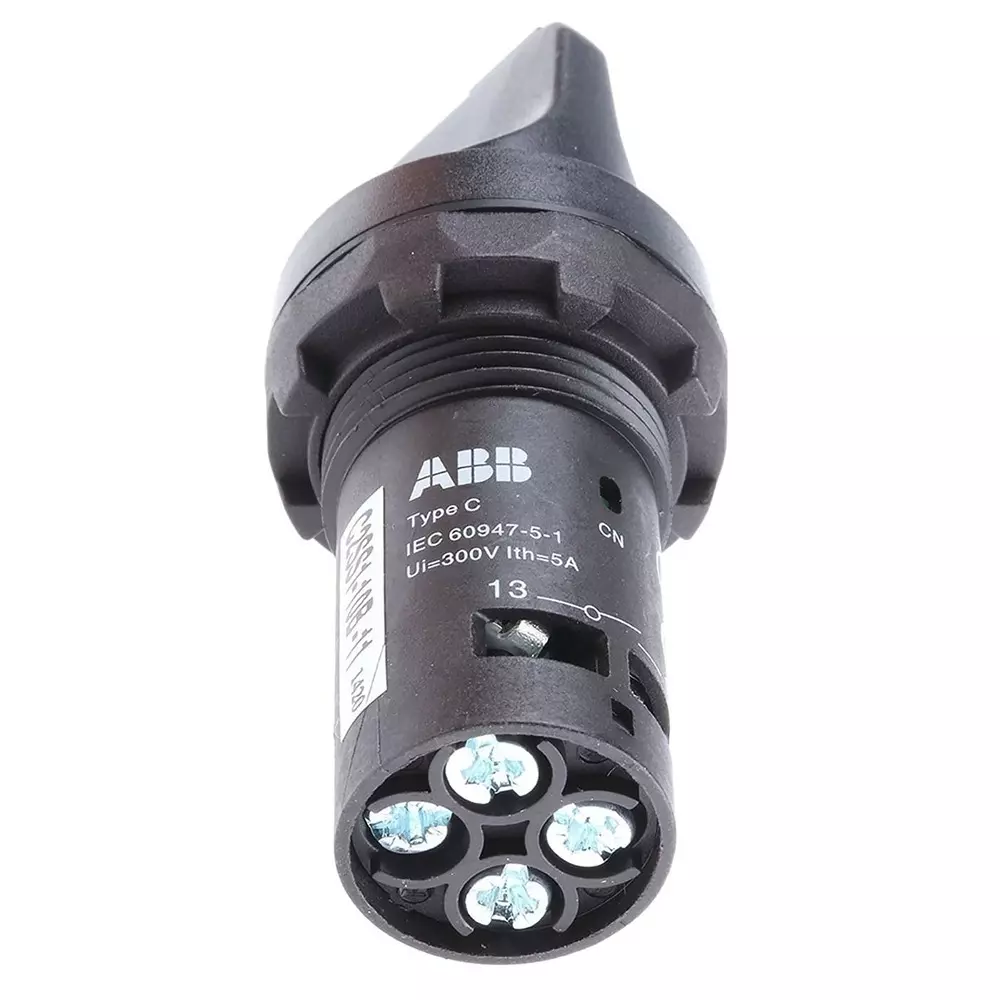 ABB Short Handle Black Selector Switch - 22mm Cutout Diameter 2 Positions, 1SFA619200R1076C2SS1-10B-11