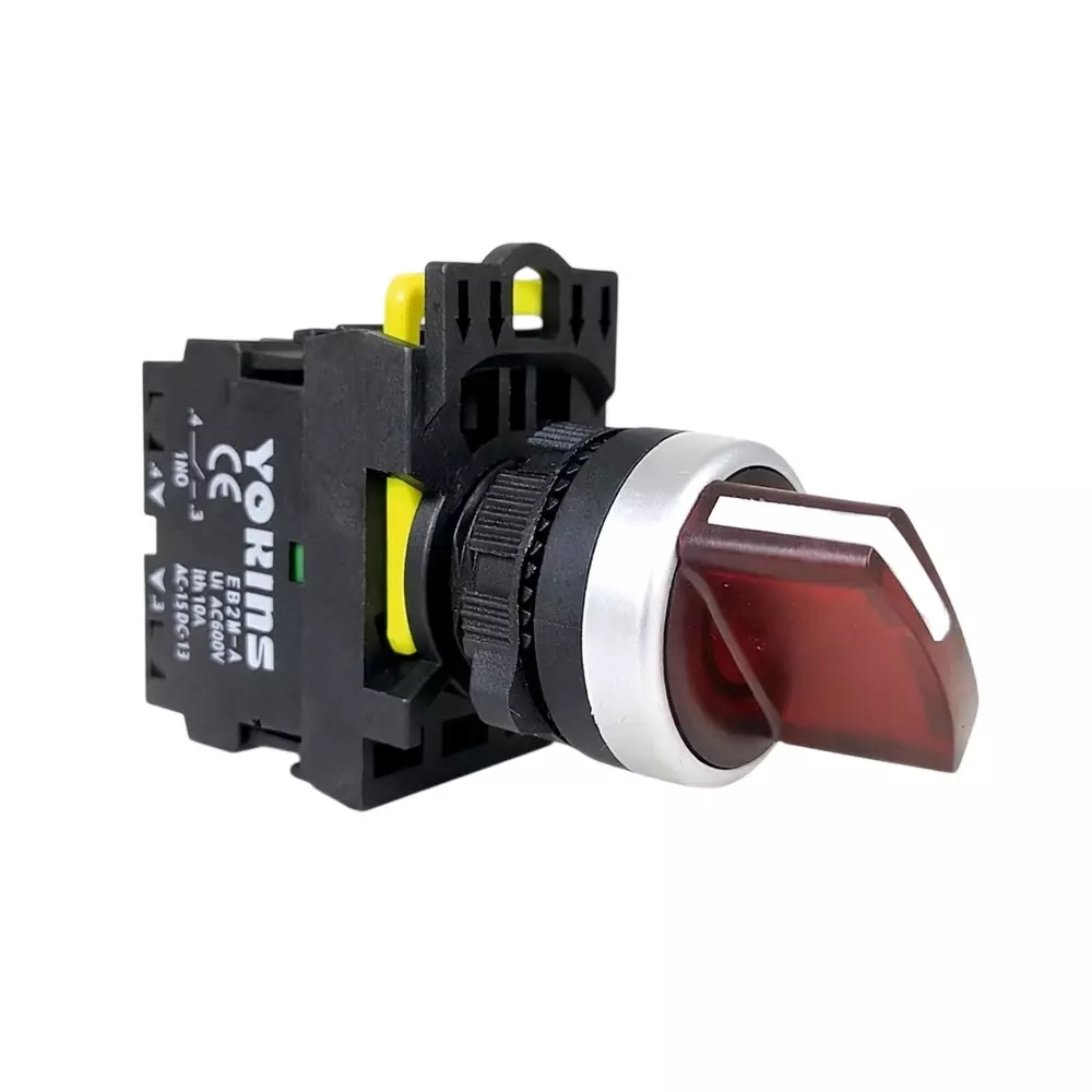 Yokins Illuminated Selector Switch 3-Way 2NO Contact 22 mm Mounting Hole Diameter 220 V Red, EB2M-A-20XD