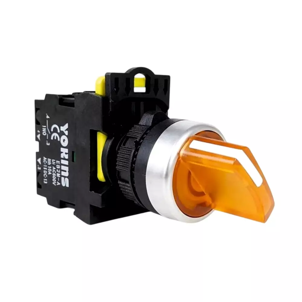 Yokins Illuminated Selector Switch 3-Way 2NO Contact 22 mm Mounting Hole Diameter 220 V Yellow, EB2M-A-20XD