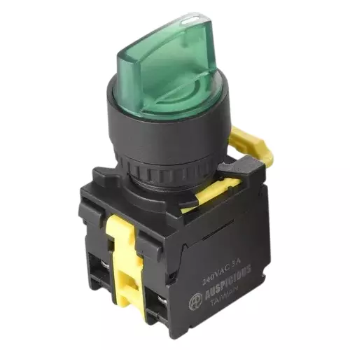 Sibass Electric Selector Switch with Lamp LA Series Green Color 2 Position Standard Handle 22.5 mm Dia. With CE Mark, SE-LAY38-11DX-21 (Pack of 500)