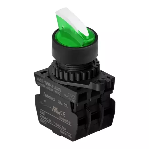 Autonics Selector Switch Green 3 Position Short Lever Operation Type 250 VAC 6 Amp, S2SRN-L7G2AD