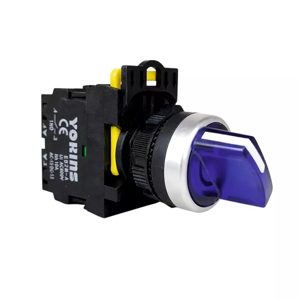 Yokins Illuminated Selector Switch 3-Way 2NO Contact 22 mm Mounting Hole Diameter 220 V Blue, EB2M-A-20XD